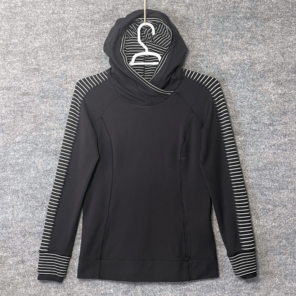 Lululemon Black Striped Sleeve Crossover Pullover Hoodie Womens Size 10 Gorpcore